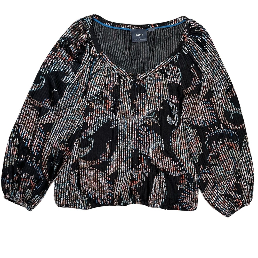 Maeve By Anthropologie Women's Madeira Multicolor Burnout Top Sz‎ S Boho Peasant